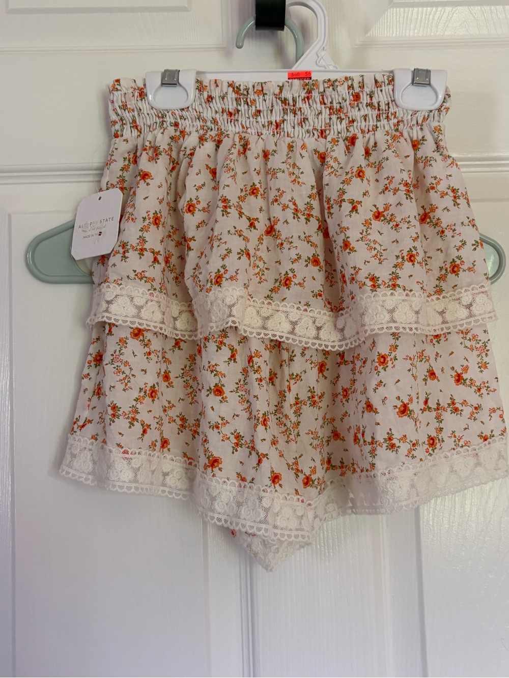 Altard State Floral Lace Tiered shorts - Cream with Orange Floral